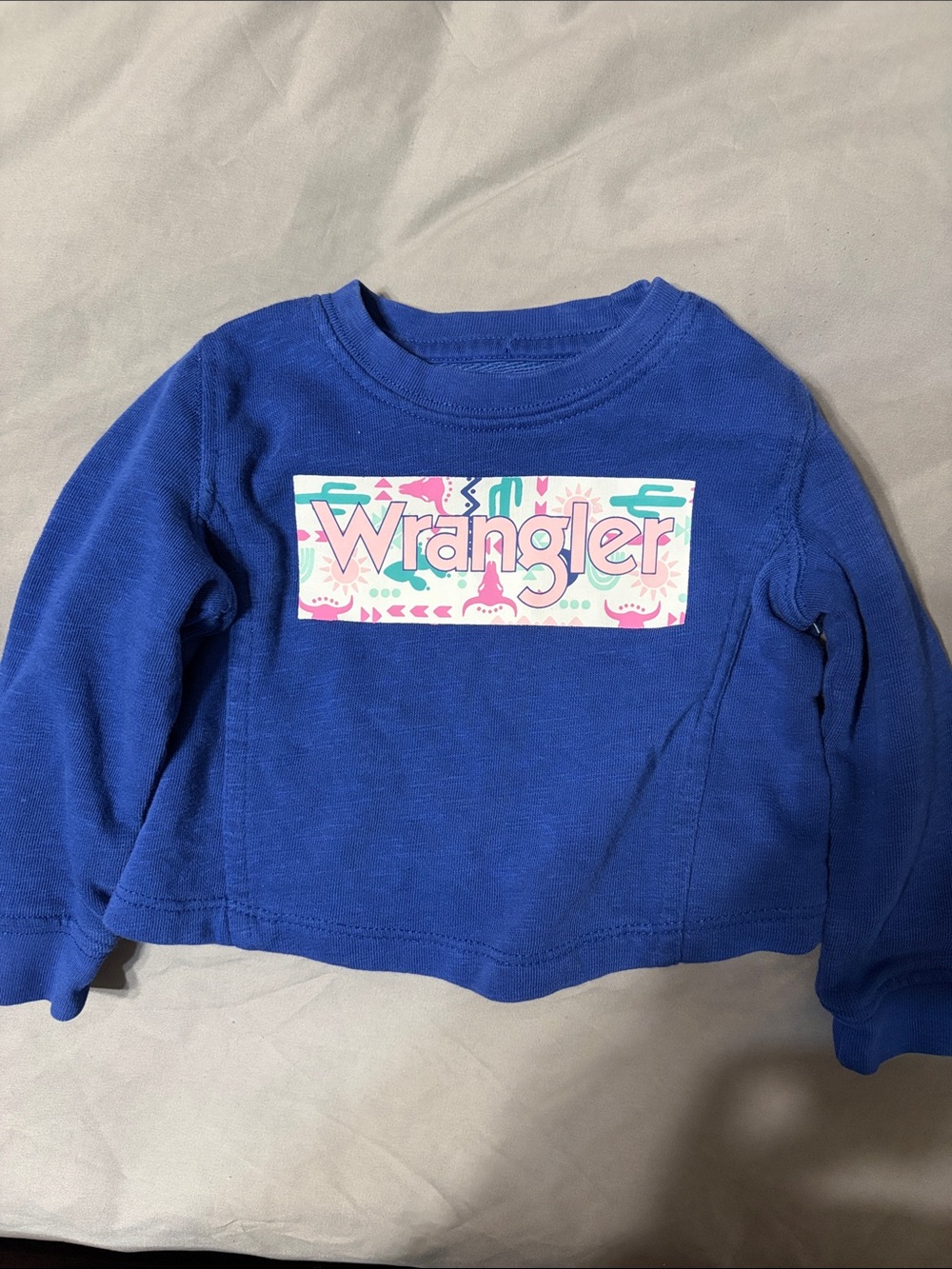 Wrangler Royal Blue Long Sleeve Tee with Pink Logo Panel